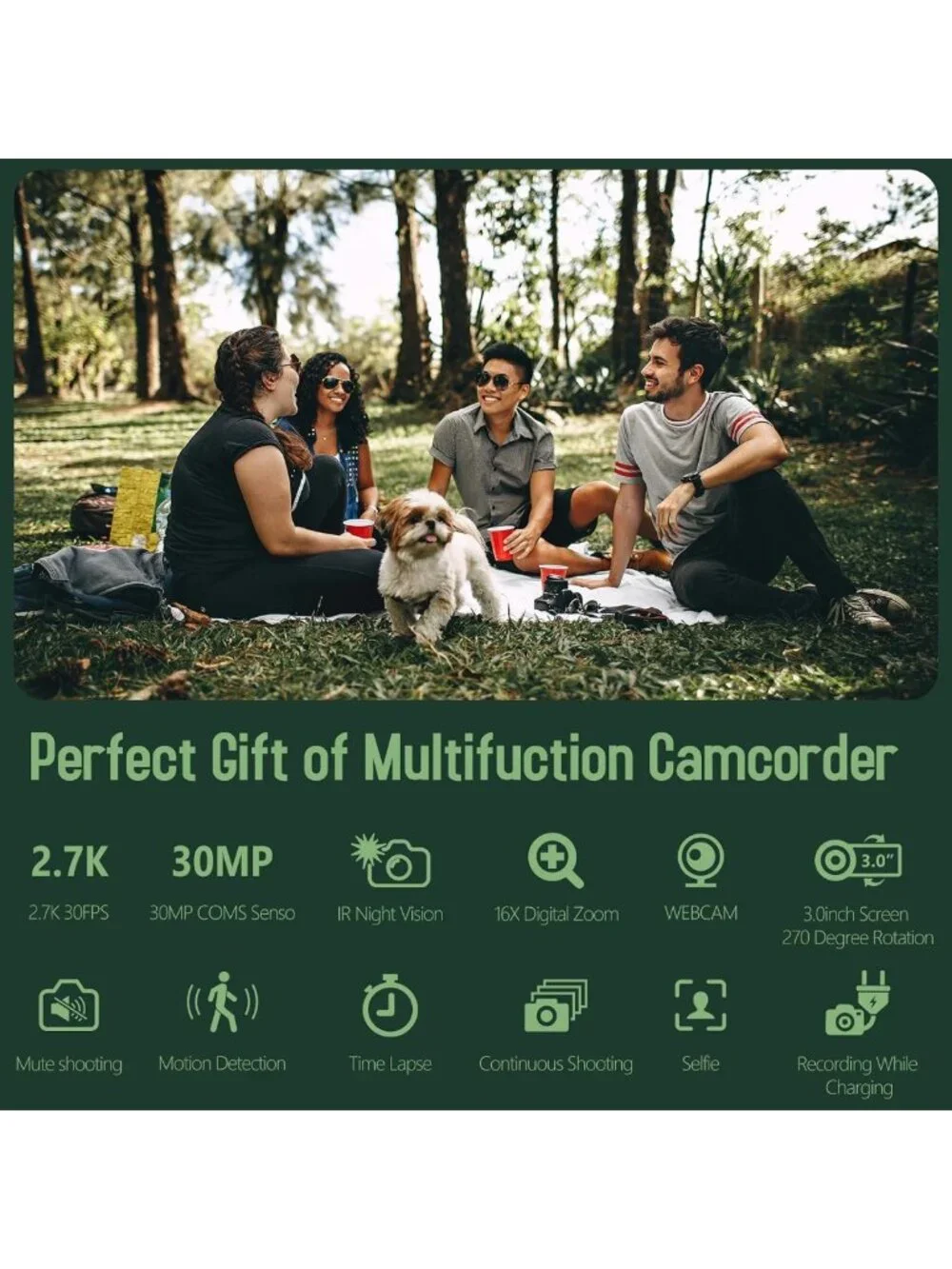 48MP 2.7K Camcorder with 16X Zoom, 3
